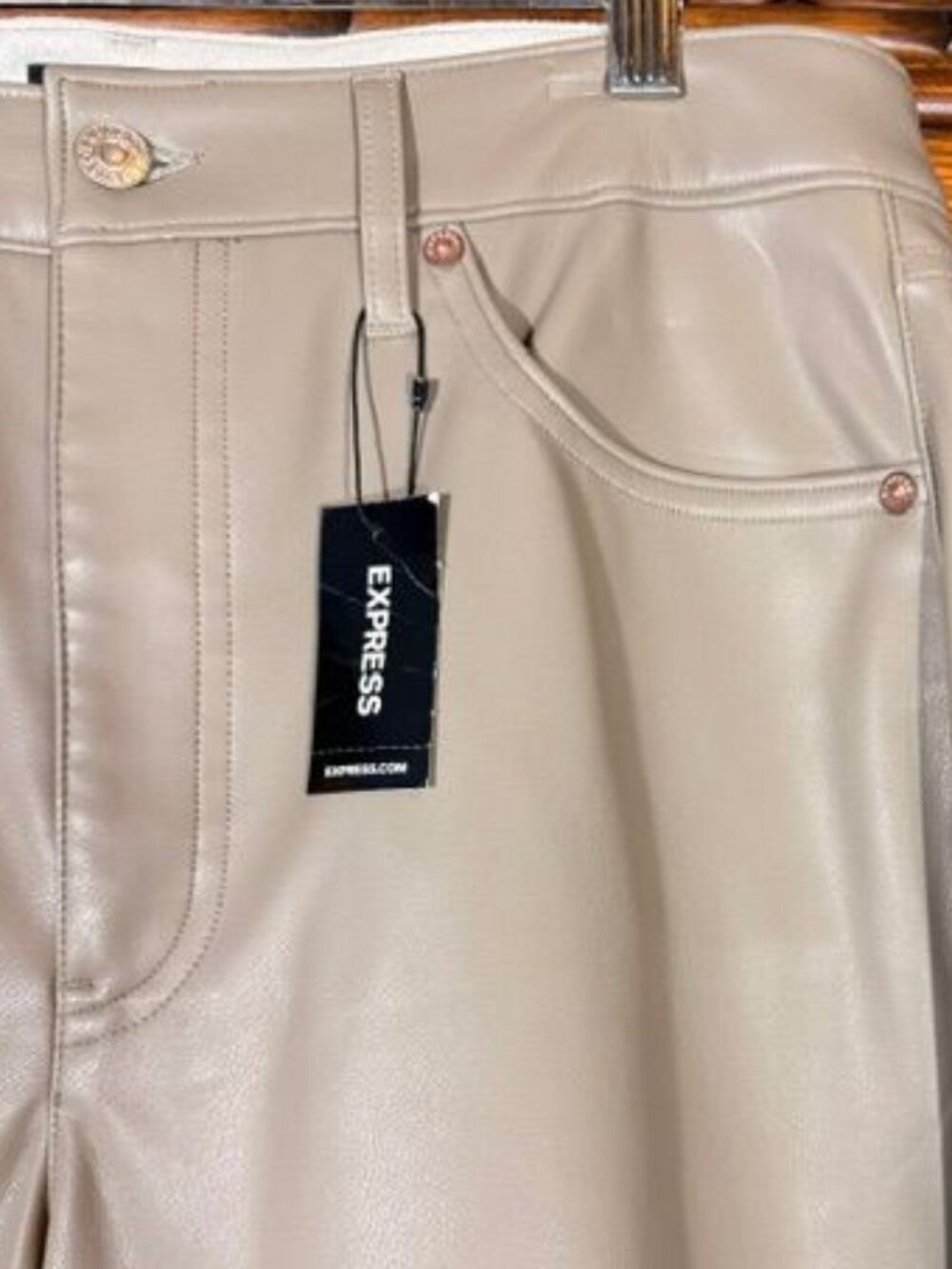 Express Taupe Modern Straight Super High Rise Faux Lambskin Leather Jean Sz 12L - Picture 5 of 13